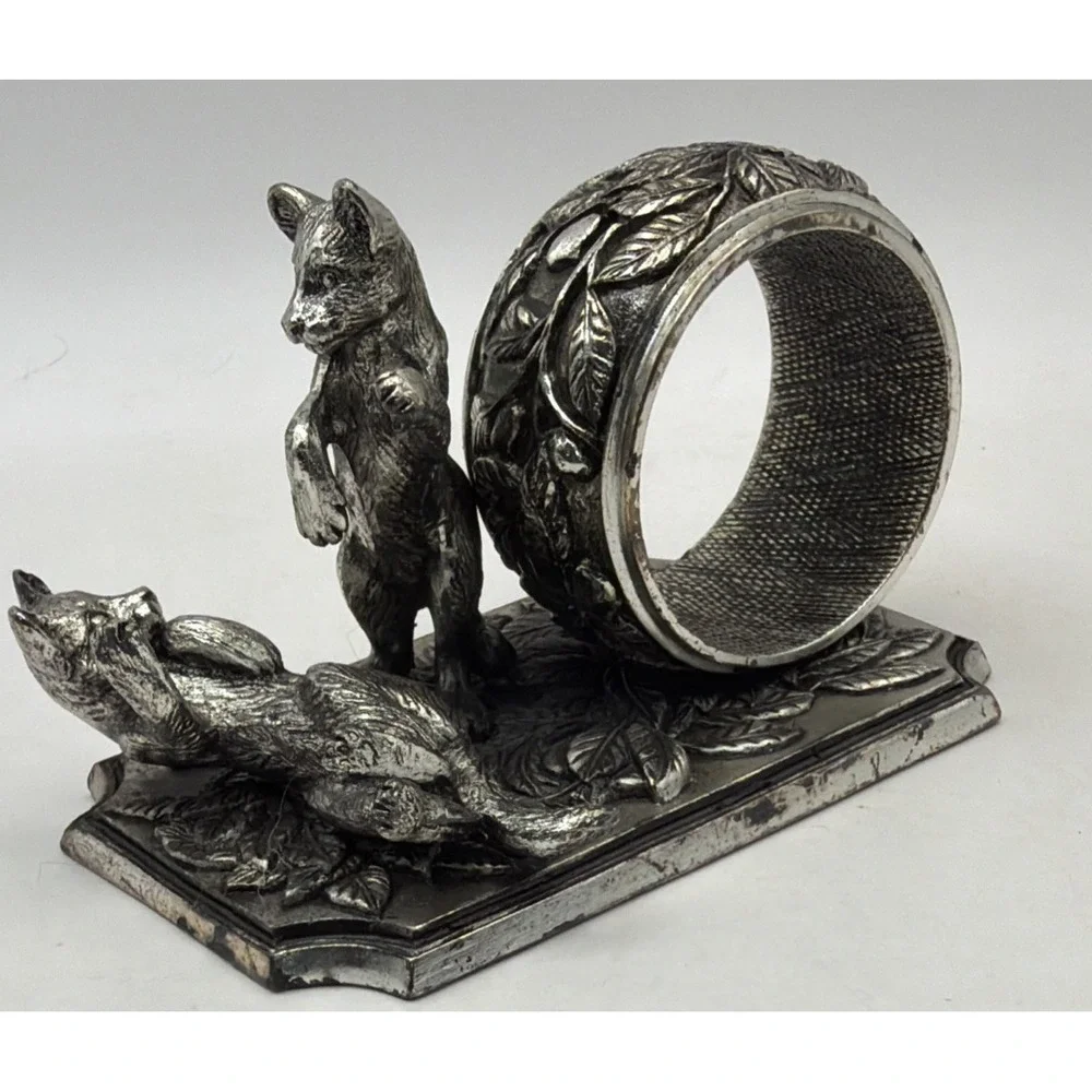 Franklin Mint Animals At Play Napkin Ring Silver Plate Lion Cubs Vintage 1977